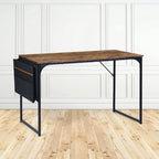 47 inch Study Storage Bag Space Saving for Home Office, Modern Simple Style PC, Black Metal Frame Computer Desk, Writing Table, Brown