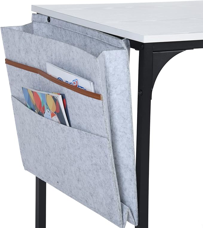 FurnitureR 31.5 inch Small Study Writing Table with Storage Bag Space Saving for Home Office, Modern PC Metal Frame Computer Desk, White