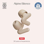 Alpine Silence Earplugs for Sleep, Focus & Travel - V-Shape Snug Fit & Soft Oval Tips – 4 Sizes XS/S/M/L - Comfortable, Reusable Hearing Protection - SNR 22dB & NRR 16 Noise Reduction – Beige