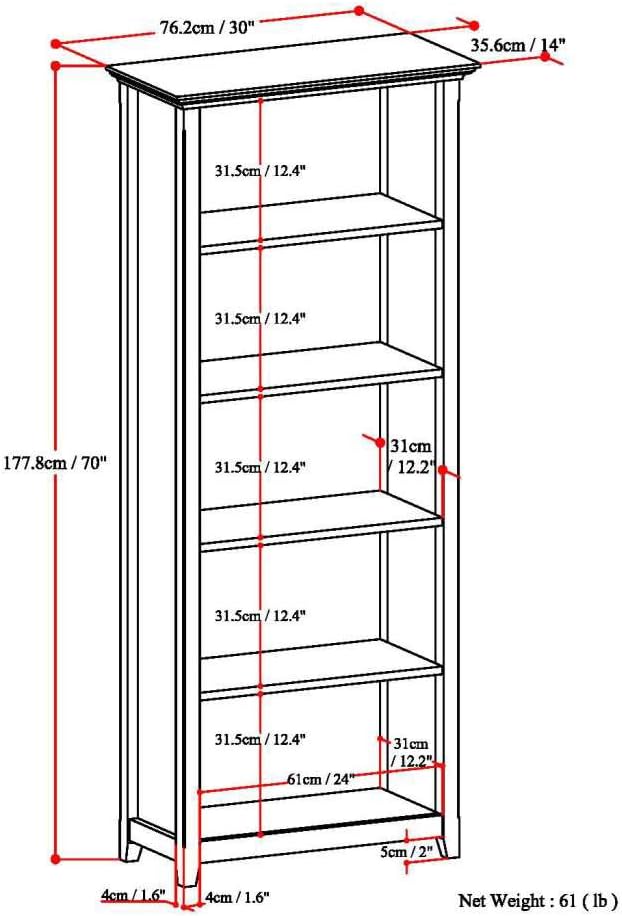 SIMPLIHOME Amherst SOLID WOOD 30 Inch Wide Transitional 5 Shelf Bookcase in French Blue, for The Living Room, Study Room and Office