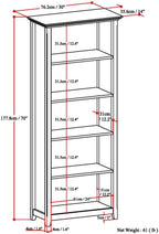 SIMPLIHOME Amherst SOLID WOOD 30 Inch Transitional 5 Shelf Bookcase in Light Golden Brown, For the Living Room, Study Room and Office