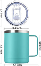 MEWAY 12oz Coffee Mug With Handle 4 Pack Bulk,Stainless Steel Insulated Travel Tumblers With Sliding Lid,Double Wall Vacuum Camping Cup for Hot & Cold Drinks Tea (Light Green,Set of 4)