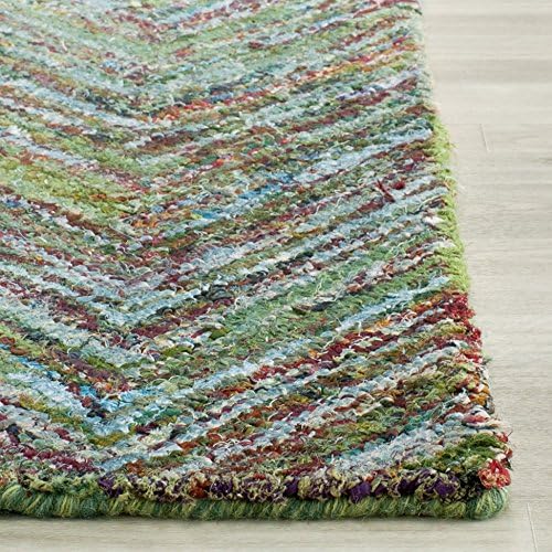 SAFAVIEH Nantucket Collection Accent Rug - 4' x 6', Blue & Multi, Handmade Modern Abstract Chevron Cotton, Ideal for High Traffic Areas in Entryway, Living Room, Bedroom (NAN141C)