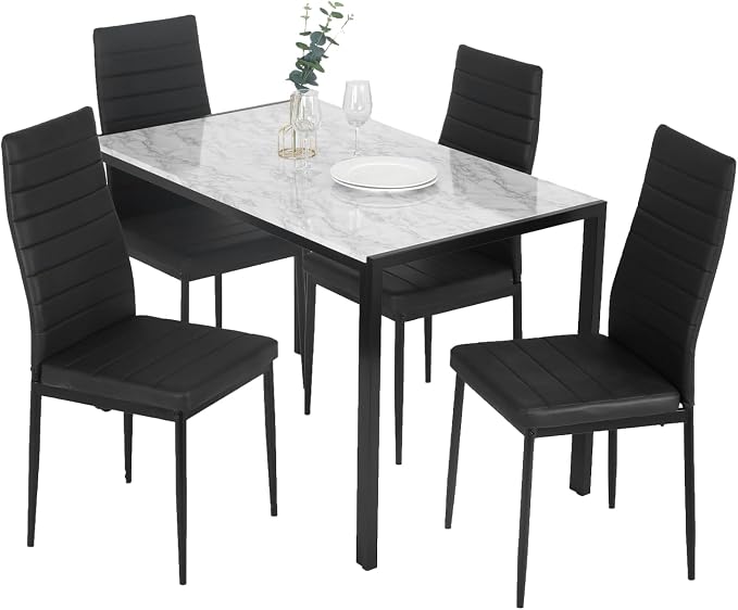 FDW Dining Table Set Dining Room Table Set for Small Spaces Kitchen Table and Chairs for 4 Table with Chairs Home Furniture Rectangular Modern (White Marble)