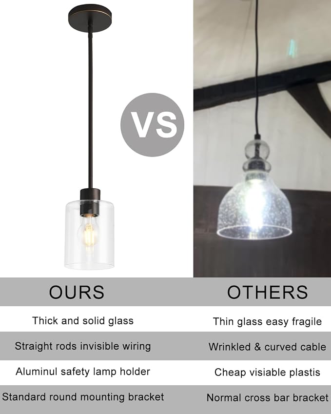 Brown and Gold Pendant Lights Kitchen Island - Clear Glass Pendant Light Fixture Multiple Stems Rods 3 Units 12 Inch 3 Units 4 Inch (1 Pack Brown and Gold Downrod)
