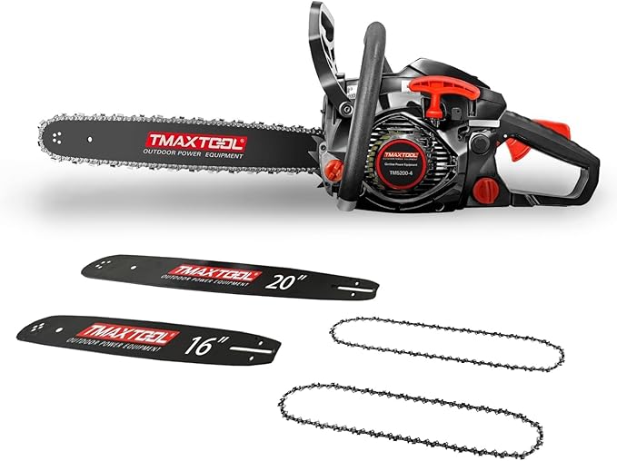 62cc Gas Chainsaw, 20 Inch 16Inch Chain Saw, Gas Powered Chainsaws, 2-Stroke 3.5-HP Gasoline Power Chain Saws with Automatic Oiler for for Wood Cutting and Tree Trimming, Easy-Start, Black