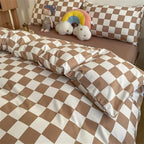 Wellboo Light Brown Plaid Comforter Sets California King Women Men Cream Coffee and White Checkerboard Grid Bedding Comforters Cal King Cotton Boys Girls Modern Light Taupe Checkered Geometric Quilts