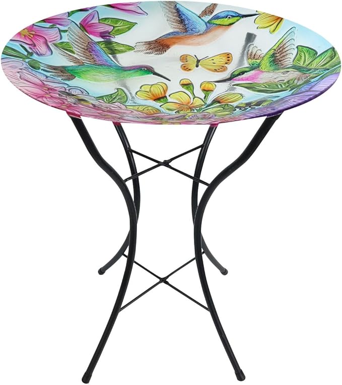 Briarwood Lane Springtime Hummingbirds Glass Birdbath