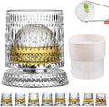 360 Degree Rotating Whiskey Glass Set with Ice Ball Mold, Crystal Clear Bourbon Scotch Glassware for Men, Fun & Novelty Gifts (Pattern 9)
