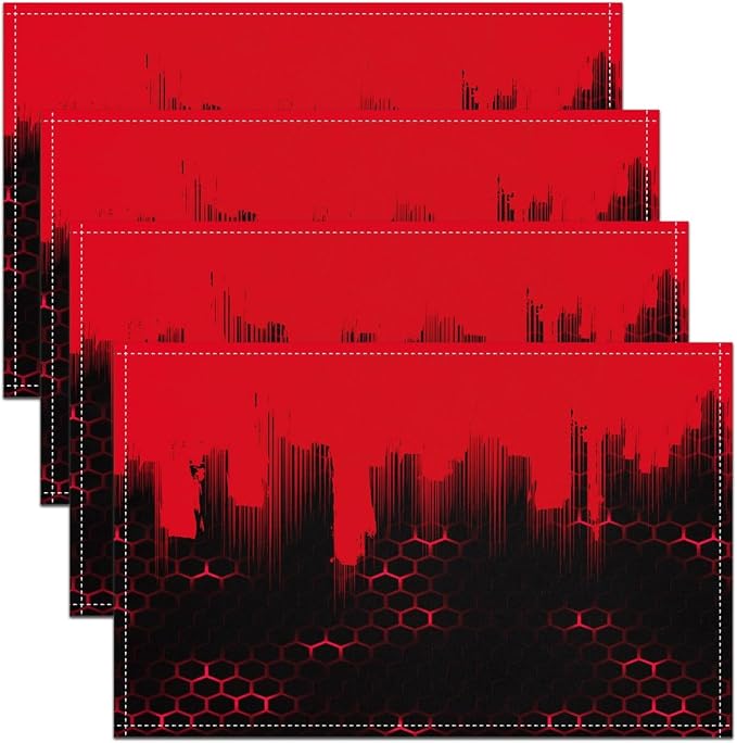 Feelyou Red Honeycomb Placemats Set of 4 18"x12" Hexagonal Table Place Mats, Decor Abstract Geometrical Placemat for Kitchen Dining Table Decor Indoor Outdoor Ombre