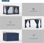 Kullavik 10' × 24' Hardtop Gazebo for Patio,Wall-Mounted Lean to Gazebo Pergola with Sloping Roof and Durable Aluminum Frame,Large Heavy Duty Awnings for Decks,Backyard,NavyBlue