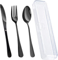 4PCS Premium Travel Utensils With Case, Stainless Steel Reusable Portable Utensils Set With Case, Lengnoyp Travel Silverware Set With Case for Lunch Box Includ Fork Spoon Knife Set, Black
