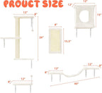5 Pcs Cat Wall Shelves Set, Wall-Mounted Climber with Cat House, Scratching Post, Bridge, Hammock, Space-Saving Play Furniture, White
