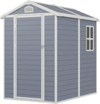 Storage Shed Plastic Outdoor Storage Shed Waterproof Container House with Lockable Door and Transparent Window for Garden, Lawn, Backyard, Patio (6x4FT)