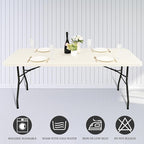 6 Pack Stretch Fabric Table Top Cap Cover, fits 8' Tables, Spandex Table Covers Washable Elastic Rectangle Tablecloth Protector for Indoor Outdoor Party Picnic Wedding, Ivory, 30" W x 96" L
