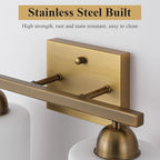 Stainless Steel Milk Glass Vanity Lights for Bathroom, 2 Light Brass Bathroom Light Fixtures Over Mirror, Ceramic E26 Sockets Wall Mounted