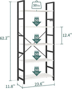 Yoobure 5 Tier Bookshelf - Tall Book Shelf Modern Bookcase for CDs/Movies/Books, Rustic Book Case Industrial Bookshelves Book Storage Organizer for Bedroom Home Office Living Room White