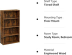 VASAGLE Bookshelf, 23.6 Inches Wide, 4-Tier Open Bookcase with Adjustable Storage Shelves, Floor Standing Unit, Rustic Brown ULBC164X01