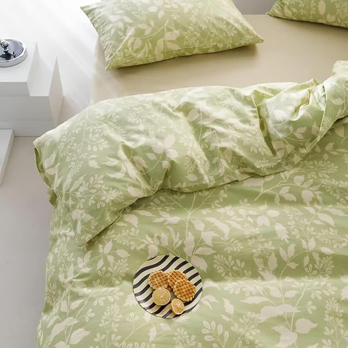Green Botanical Comforter Set Twin Sage Green Floral Comforter Cotton Women Girls Matcha Green Floral Plant Quilts Garden Bohemian Sage Green Blanket Rustic Leaf Blossom Twin Bed Comforter
