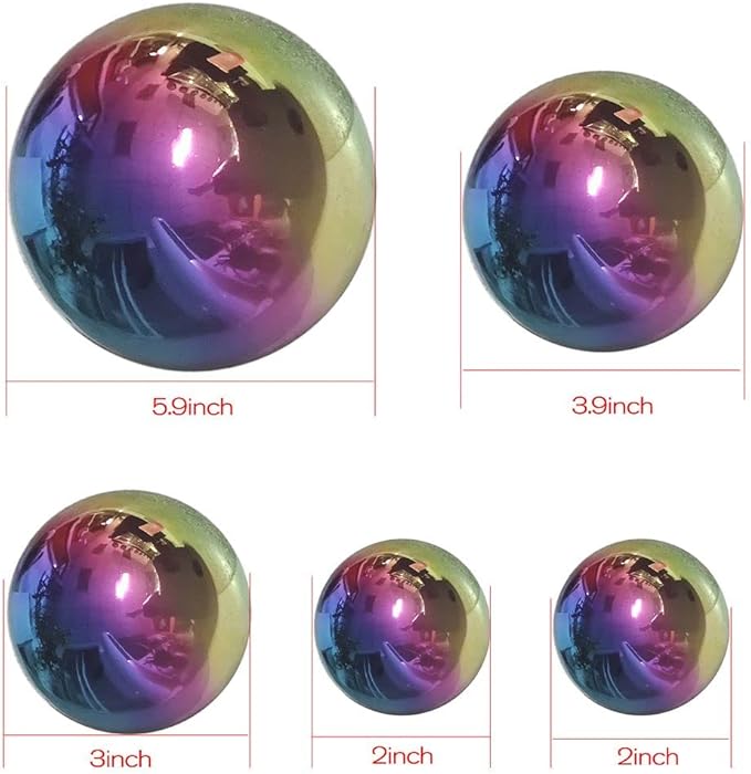 Nerien Gazing Ball, Stainless Steel Garden Mirror Globe, Polished Ornament Sphere, Hollow Floating Reflective Hemisphere, for Home Outdoor Pond Housewarming Swimming Pool Decoration, Rainbow, 5Pcs Mix