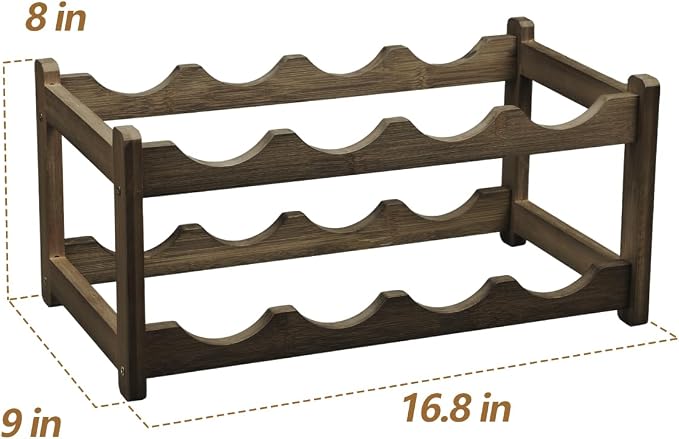 Wine Rack 8 Bottle 2-Tier Eco-Friendly Bamboo Wine Storage Easy-Assembly Space-Saving for Wine Lovers,Kitchen Wine Organizer for Countertop,Pantry, Home,Room Decor,Bar