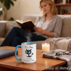 Funny Black Cat Coffee Mug, 15oz I Am Fine Everything's Fine Mug | Microwave & Dishwasher Safe, Gag Gift for Cat Lovers, Large Ceramic Mug, Double-Sided Print