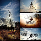 Flower Fairy Dancing with Dandelion, Art Sculpture Fairies for Fairy Garden, Angel Metal Ornaments Gardens Art Sculpture, Outdoor Decorations for The Courtyard, Christmas and Halloween Lawn (A)
