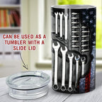 SANDJEST Mechanics Tumbler Mechanic Dad Tool Box 4 in 1 12oz Can Cooler Coozie Skinny Stainless Steel Tumbler for Daddy Father Papa Birthday