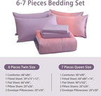 Dinjoy Girls Comforter Set Full Size Colorful Rainbow Ombre Pink Purple Light Blue Bedding Set Gradient 7 Pieces Bed in A Bag for Kids Teen Women(1 Comforter, 1 Flat Sheet, 1 Fitted Sheet)