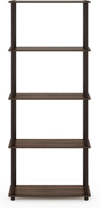 Furinno Turn-N-Tube 5-Tier Multipurpose Shelf / Display Rack / Storage Shelf / Bookshelf, Round Tubes, Walnut/Brown
