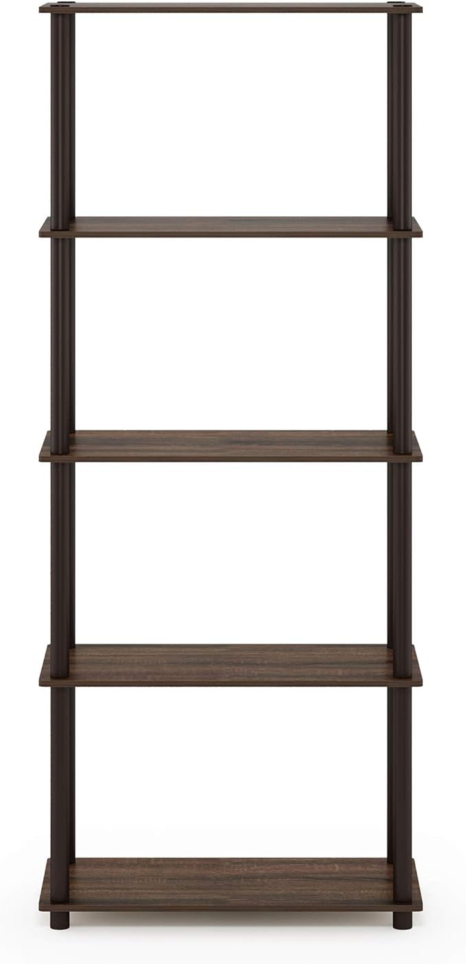Furinno Turn-N-Tube 5-Tier Multipurpose Shelf / Display Rack / Storage Shelf / Bookshelf, Round Tubes, Walnut/Brown