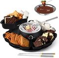 Electric S'mores Maker and Chocolate Fondue Set, Flameless Marshmallow Roaster with Adjustable Temperature, Stainless Steel Grill, Serving Tray and Roasting Forks