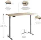 Bush Business Furniture Move 60 Series 60W x 30D Electric in Natural Elm with Silver Base, Ergonomic Sit-Stand Computer Table for Home and Professional Office