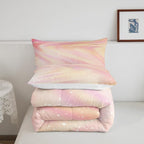 Girls Pastel Bedding for Kids Toddlers, Glitter Galaxy Space Bedding Comforter Sets Gradient Sparkle Comforter Set for Boys Girls Bedroom, Tie Dye Pastel Bedroom Decor 3 Pcs, Full ( Pink Yellow)