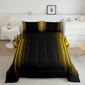 Geometric Abstract Ombre Bedding Bed Set Men Adults Teens Yellow and Black Striped Comforter Set Kids Boys Girls Simple Modern Comforter Inner Fill Bedroom Collection 3Pcs Queen Size