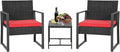 FDW Patio Furniture Sets 3 Piece Outdoor Bistro Set Wicker Patio Chairs Rattan Outdoor Furniture for Backyard Porch Poolside Lawn,Red Cushion