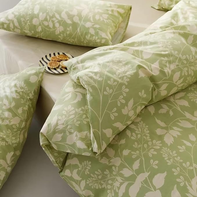 Green Botanical Comforter Set Twin Sage Green Floral Comforter Cotton Women Girls Matcha Green Floral Plant Quilts Garden Bohemian Sage Green Blanket Rustic Leaf Blossom Twin Bed Comforter
