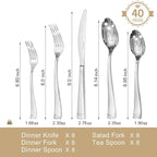 KINGSTONE Silverware Set, 40-Piece Flatware Set for 8, 18/10 Stainless Steel Cutlery Set with Bead Edge, Utensil for Kitchen, Home, Party, Wedding, Mirror Polished, Dishwasher Safe, Featured Gifts