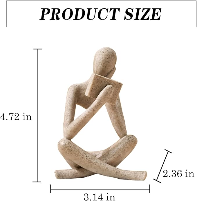 Bookshelf Decor Thinker Statue - Abstract Style Thinker Sculptures Modern Aesthetic Figurine Decoration Statues for Home Decor-Right Thinking-Sandstone