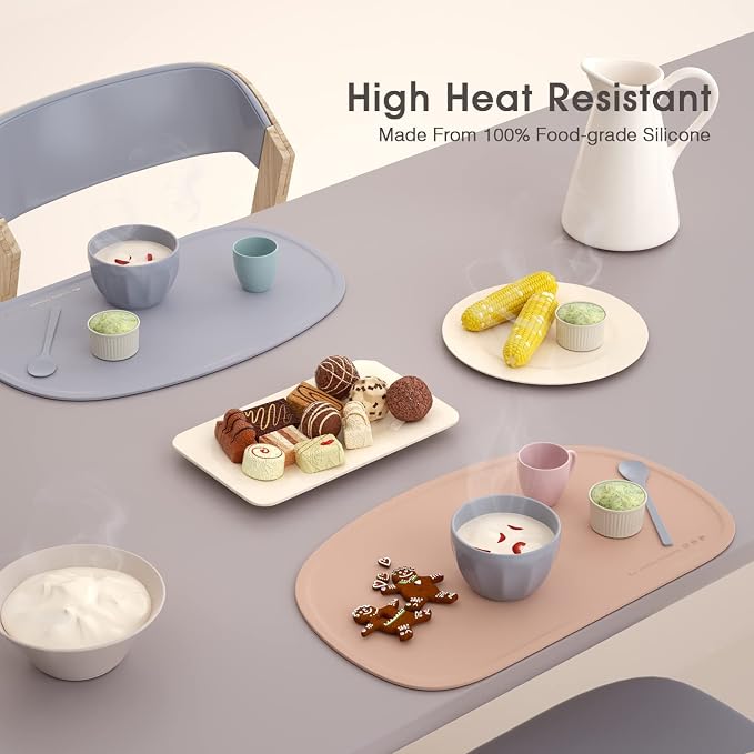 Cuddle Campus Silicone Placemat with Raised Edges for Kids,Toddlers,Babies, Non-Slip Table Setting Placemat for Dining,Come with String for Storage