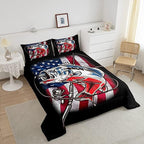 Fishing Comforter King Bass Fish American Flag Bedding Set Farmhouse Pike Fishing Comforter Set for Kids Boys Girls Teens Room Wild Fish Decor Red Blue Stripe Quilt Down Comforter Boys