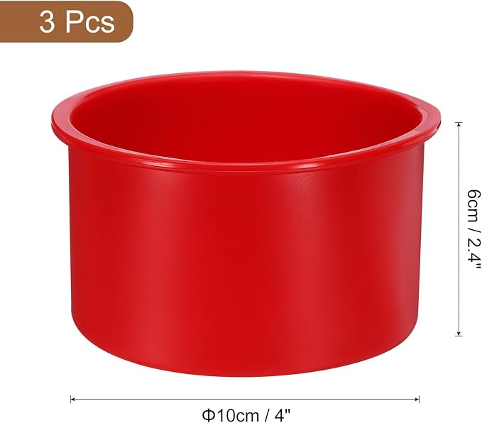 Uxcell 3pcs Round Cake Pans, 4 Inch Silicone Molds for Baking, Nonstick & Quick Release Circle Pans for Layer, Smash and Cheese Cake, Red