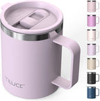 TILUCK 12 oz Insulated Coffee Mug with Lid and Handle | BPA-Free Lid, Double-Wall Vacuum Insulation, Stainless Steel Coffee Cup,Dishwasher Safe Mug for Hot & Cold Drinks,LightPurple