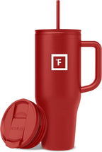 IRON °FLASK 40 oz Co-Pilot Insulated Travel Mug | Insulated Travel Mug with Straw & Flip Cap Lids - Cup Holder Fit, Leakproof, BPA Free (Fire Red)