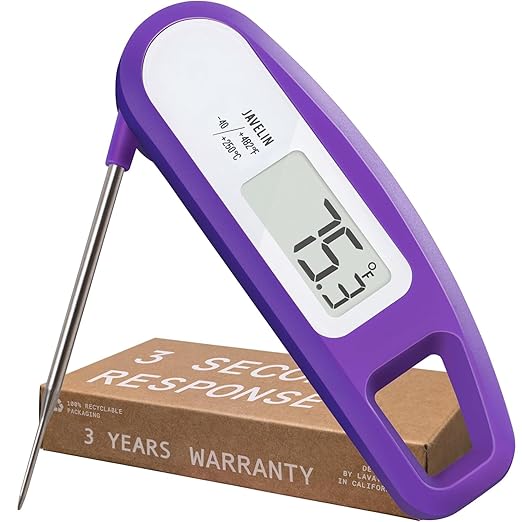 Lavatools Javelin® Ultra-Fast 3-Second Digital Instant Read Meat Thermometer for Grill and Cooking, 2.75" Probe, Compact Foldable Design, Large Display, IP65 Water Resistant, NSF Certified – Ube
