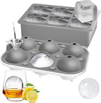 ROTTAY Ice Cube Trays (Set of 2), Sphere Ice Ball Maker with Lid & Large Square Ice Cube Maker for Whiskey, Cocktails and Homemade, Keep Drinks Chilled, Grey