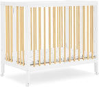 Delta Children Mia Portable Folding Mini Crib with 1.5-Inch Mattress - Greenguard Gold Certified, Bianca White/Natural