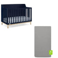 babyGap by Delta Children Oxford 6-in-1 Convertible Crib TrueSleep 2-Stage Deluxe Crib and Toddler Mattress (Bundle), Navy/Natural