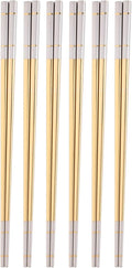 Reusable Stainless Steel Chopsticks,Dishwasher Safe , Easy to Use(6 PCS,Gold)