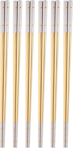 Reusable Stainless Steel Chopsticks,Dishwasher Safe , Easy to Use(6 PCS,Gold)